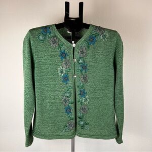 Vintage Pendleton Petite L Green Floral Knit Cardigan Cottagecore